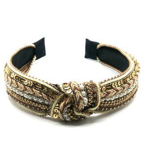 Brown Beaded Headband Crystal Pearl Knot Headbands Bohemian Headband for Women